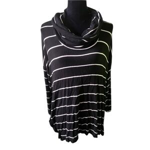 Lou & Grey Womens Black Striped Oversized Cowl Neck Long Sleeve Sweatshirt Large